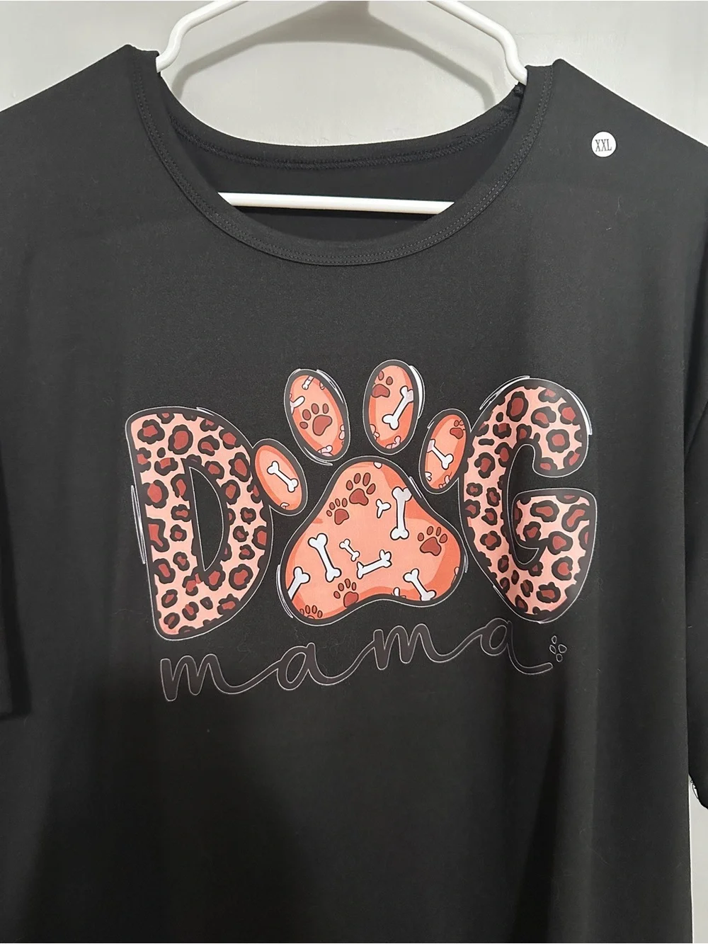Dog Mama Graphic Tee - Black with Orange/Leopard Print XXL